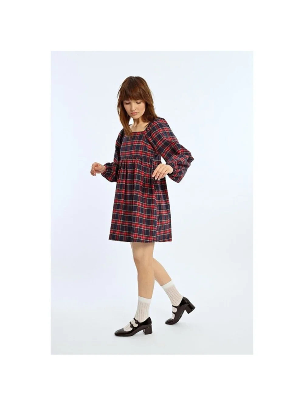 Lili Sidonio for Molly Bracken Plaid Flannel Tartan Babydoll Mini Dress M - Picture 2 of 10